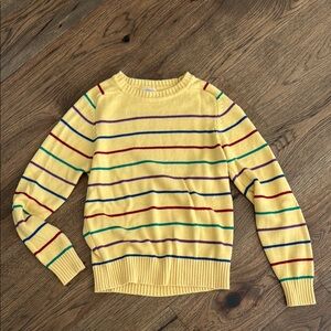 Yellow and Red Crew Neck Striped Sweater